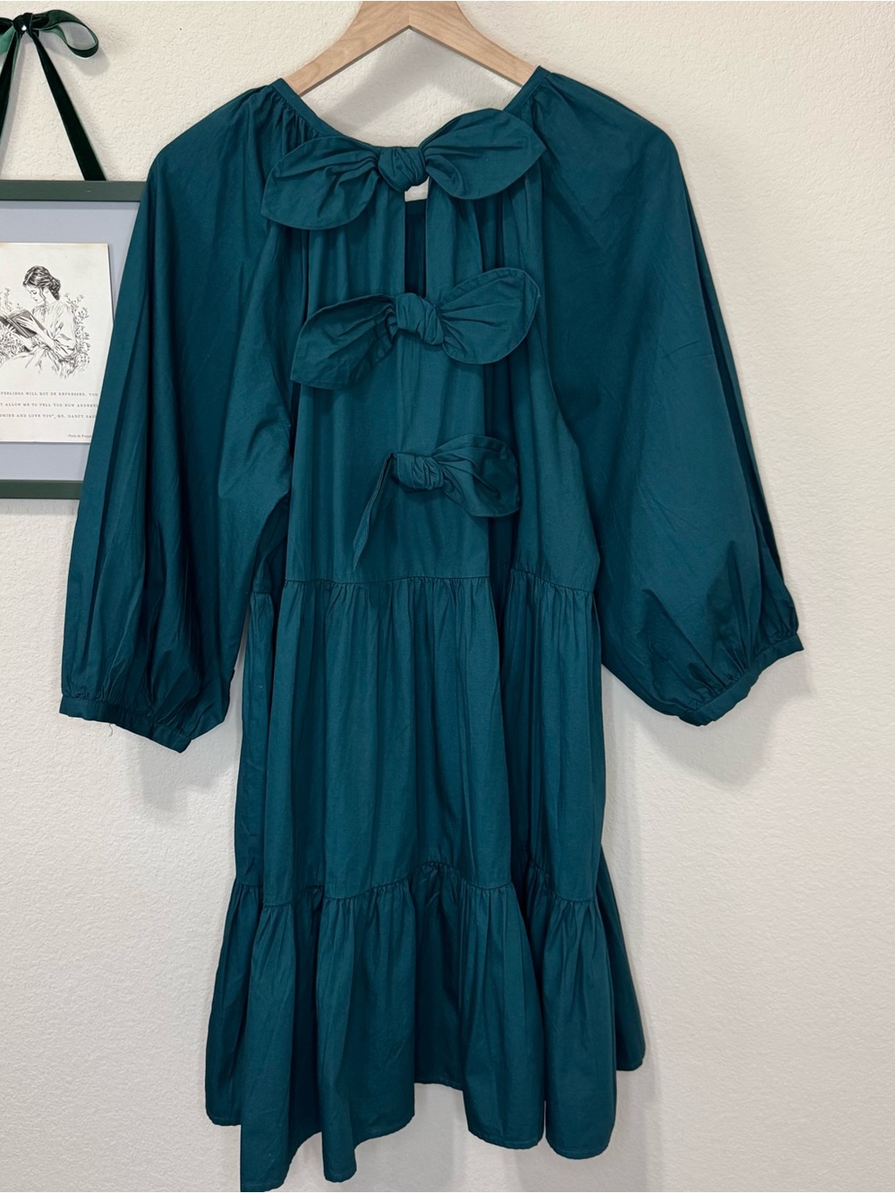 MUD PIE | Teal Tiered Puff-Sleeve Bow Back Dress Size Large - Picture 6 of 12